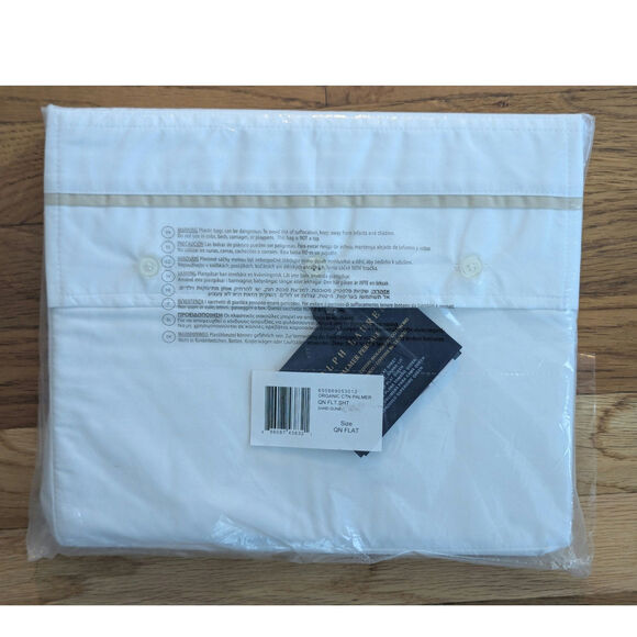 NWT Ralph Lauren Queen Flat Sheet White Organic Cotton Palmer Percale Sand Dune - Picture 1 of 3